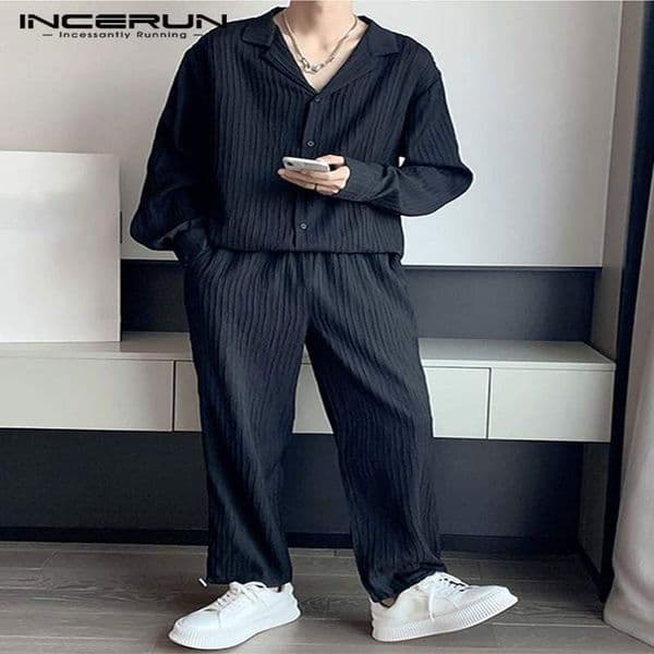 Fashion Casual Style Men Sets INCERUN Long-sleeved Shirts Trousers Sets Stylish Mens Striped Suit 2 Pieces S-5XL 240815