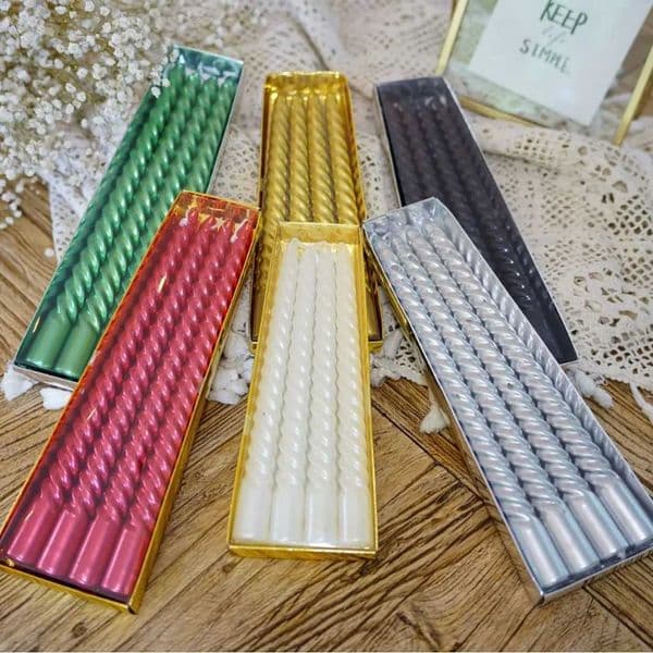 4pcs Long pole colored threaded candlestick candles romantic family candles dinner decorations weddings birthdays candles Y240815