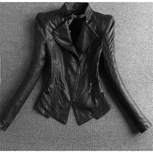 1 Slim Casual Women Leather Jacket Mandarin Collar Short Black Coats Spring And Autumn Suede Outerwear 240815 W260417