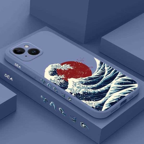 Red Sun Sea Waves Phone Case For iPhone 15 14 13 12 11 Pro Max Mini X XR XS SE2020 8 7 Plus 6 6S Plus CoverM240816