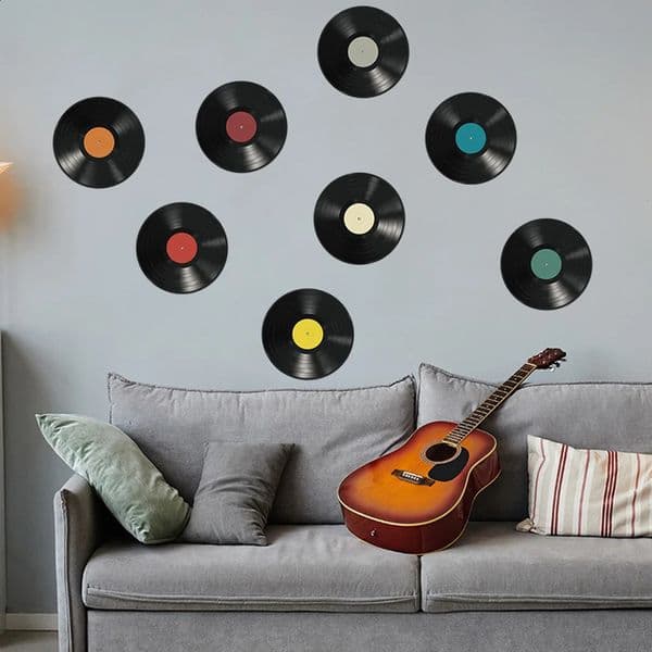 8PCS Vinyl Record Wall Stickers Decal DIY Transfer Belt Removability 24.5*24.5cm Mural Living Room Bedroom Home Decoration 240816