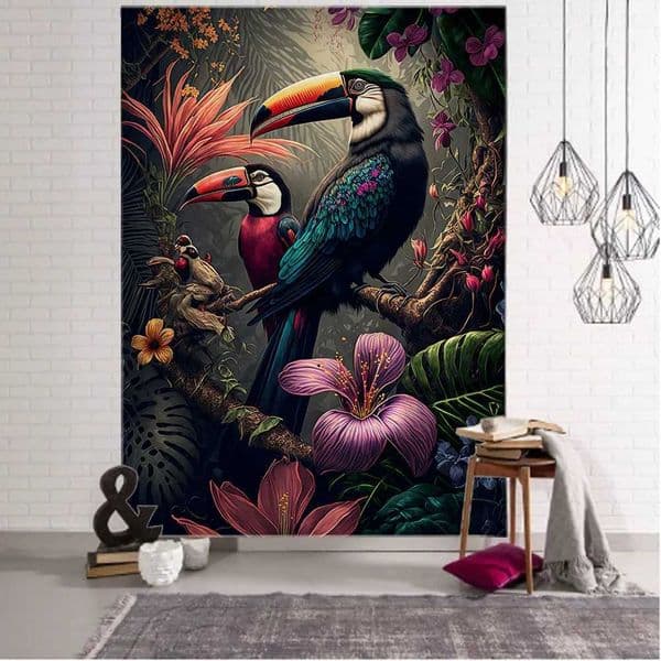 Flower bird plant tapestry animal wall hanging cloth hippie kawaii room decoration aesthetics Bohemian wall decoration Y240816