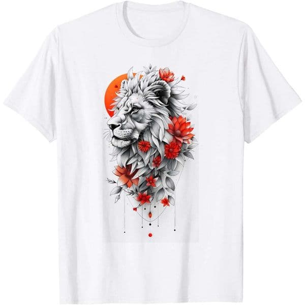 T shirt for Mens Floral Lion Warrior T-Shirt Shirts Tshirt Graphic Tee Casual Tops Clothes Short sleeve