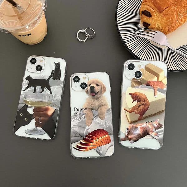 cute bread dog cartoon cat silicone soft back cover for iphone x xr xsmax 7 8 plus 12 mini 13 11 14 15 pro max phone case conqueM240816