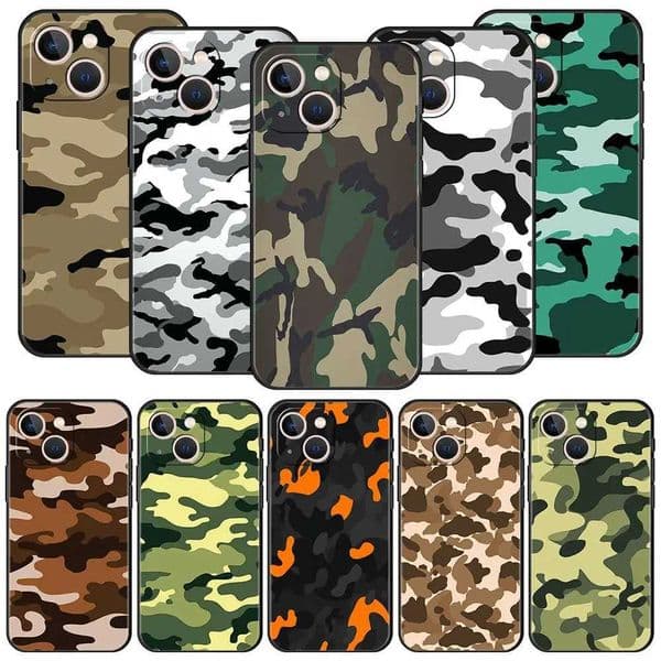 Camouflage Camo Military Army Luxury Phone Case For iPhone 13 15 14 12 Mini 11 Pro MAX XR X SE XS 7 8 Plus Silicone Black CoverM240816