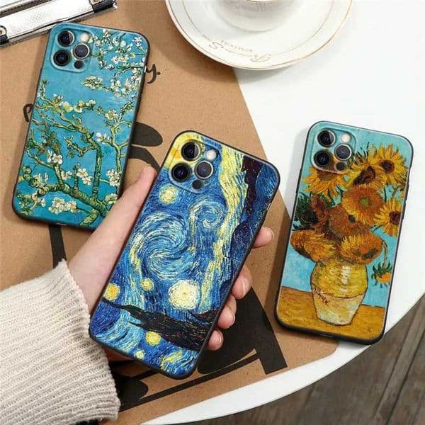 Van Gogh Painting Case for IPhone 15 12 11 13 14 Pro Max X S 8 Plus Cover Starry Sunflower Almond Blossoms Cafe Terrace at NightM240816