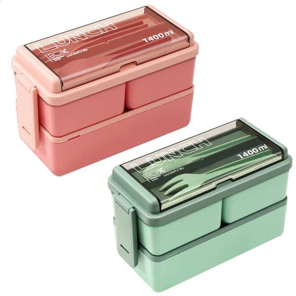 Large Capacity Double Layer Portable Lunch Box For Kids With Fork and Spoon Microwave Bento Boxes Dinnerware Set Food Storage 250304