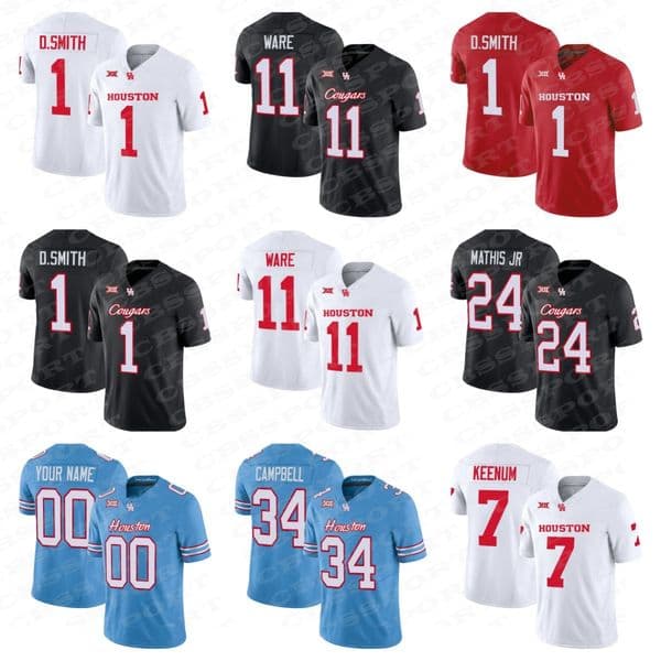 Houston Cougars NCAA 2024 Oilers Football Jerseys Donovan Smith Case Keenum Samuel Brown Earl Campbell Andre Ware Tony Mathis Jr. Stacy Sneed Manjack IV Shirts