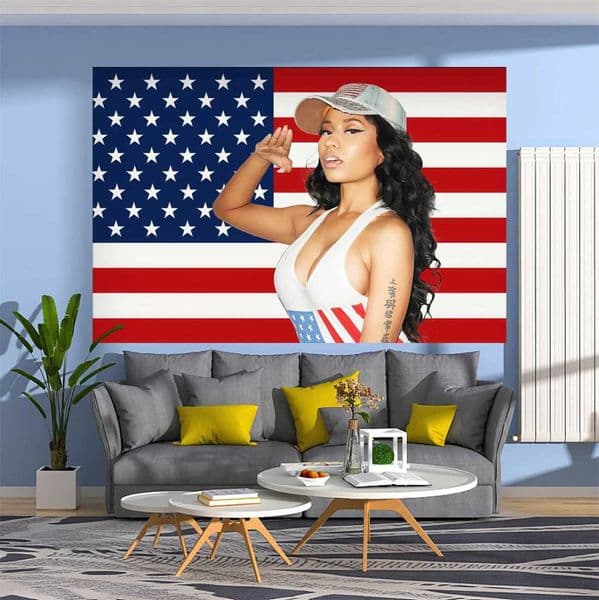 Music Singer Tapestry Nicki Minaj American Usa Flag Printed Wall Hanging Carpets Art Aesthetic Bedroom Or Home For Decoration Y240816