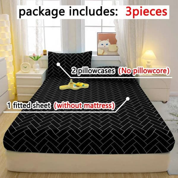Sheet 3-piece simple modern geometric pattern matte three piece sticker set bedroom printed bed cover set bedding 240816