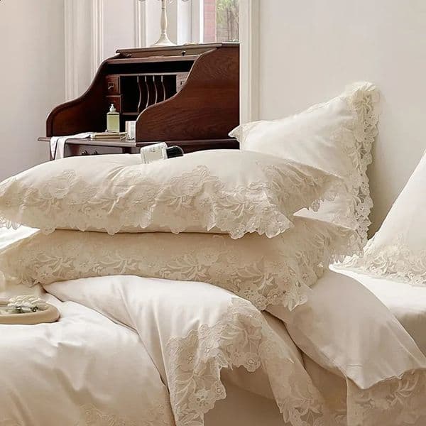 2026 Luxury Designer Elegant Lace Sets: Romantic King Size Bedding Sets, White Egyptian Cotton Duvet Cover Set 4/7 Pcs - Ultra Soft & Chic Free S Shipping