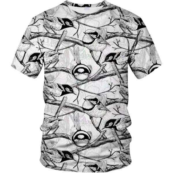 Fashion Mens T shirt 3D Novelty T-Shirt Abstract Nature Composition of Little Wren Birds on Twigs Pattern shirts tshirt graphic tee Casual tops clothes Short sleeve