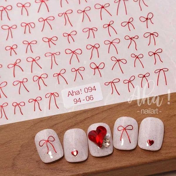 1 piece of 3D Japanese mini bow nail art stickers fashionable cartoon sales black and white ribbon nail decoration stickers DIY nail accessories W240815