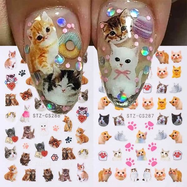 Cute Dog Cat Animal Rabbit 3D Korean Cartoon Scratch Relief Self Adhesive Nail Art Stickers Cute Puppy Kitty Star Manicur W240815
