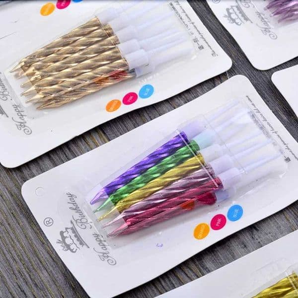 10pcs Metal Chrome Gold Silver Birthday Candles DIY Colorful Cake Decor Wedding Baby Shower Supplies Metallic Color Cake Topper Y240815