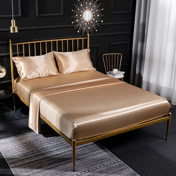Sheet Deluxe large synthetic silk bedding 3/4 set solid color satin double-layer bedding large bedding and pillowcase 240816