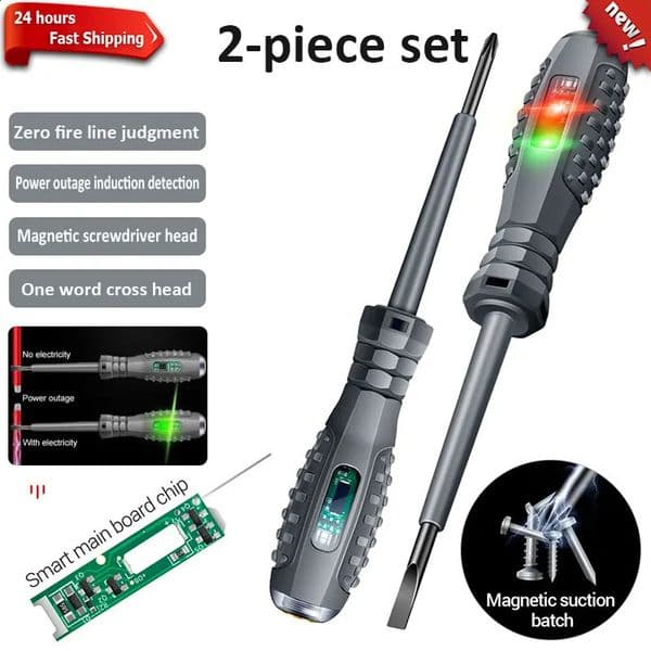 2pcs WordCross electrician screwdriver 12-220V Voltage Tester Pen ACDC Induction Insulated Electricians Screwdriver Hand Tools 240815