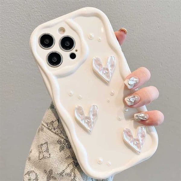 Korean 3D Pearl Love Heart Silicone Phone Case For iPhone 11 14 13 12 Pro Max 8 7 Plus SE 2022 XS MAX XR X Shockproof Soft CoverM240816