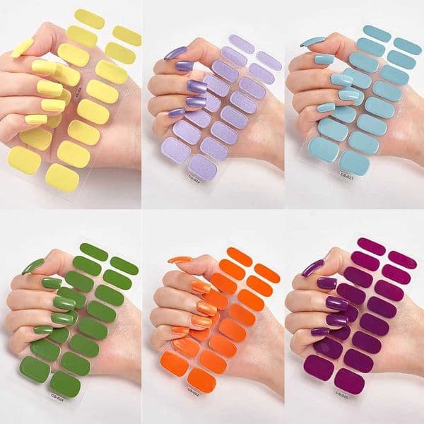 Semi cured gel solid color nail art sticker full coverage glitter nail decal minimalist self-adhesive nail packing strip W240815