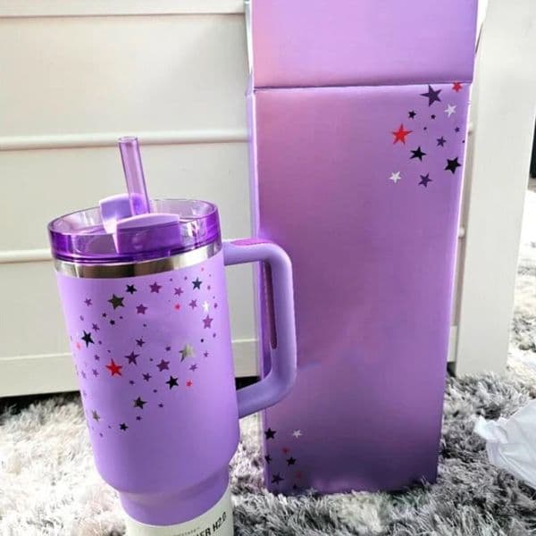 Luxury Designer Decor New 40Oz Purple Stars Cups 40 OZ Stainless Steel Tumblers With Handle Lid And Straw gift set Travel Car Mugs Blue Magnolia Pink Rose Lilac