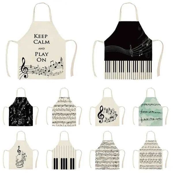 Music Symbol Pattern Kitchen Apron Female Mens Household Baking Bakery Shop Clean Cotton LinenXJ240816