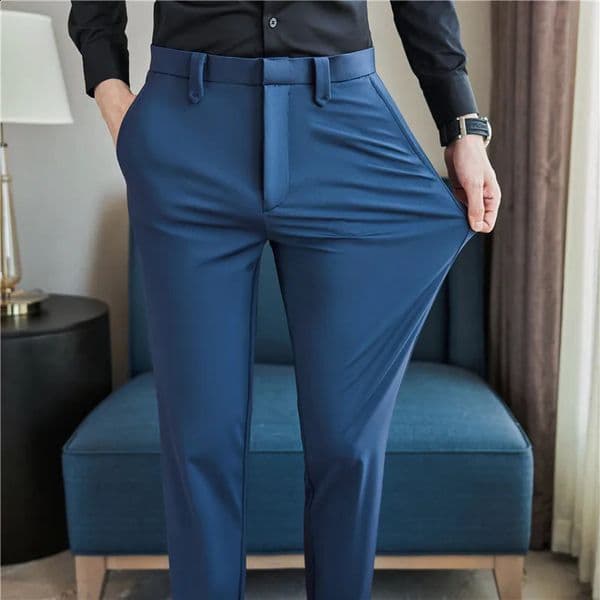 Mens Dress Pants Trouser Summer Style Thin Breathable Solid Leisure High Elasticity Slimming Set Street Clothing 240816