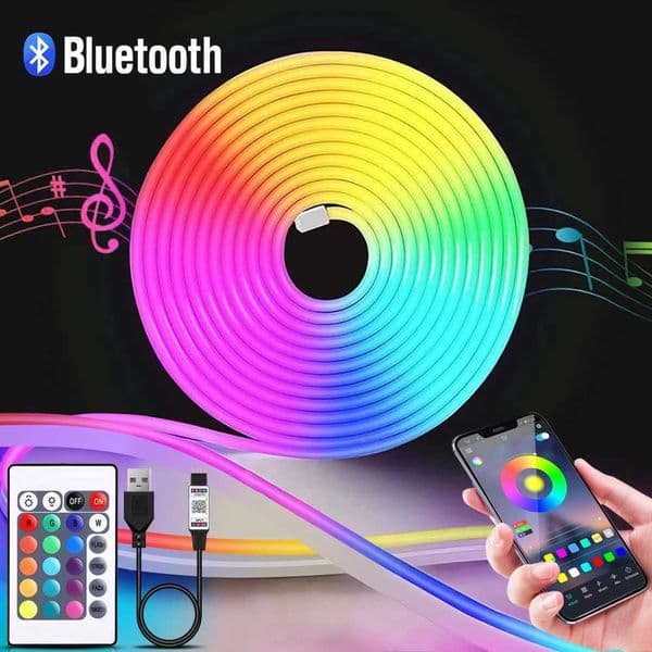 DC5V RGB neon light LED strip Bluetooth application with 24 key remote control waterproof neon light strip RGB strip used for TV home and outdoor decoration li B240817