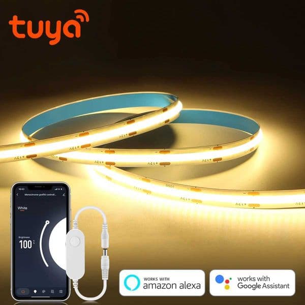 Tuya Smart WiFi Wireless Control COB LED Strip Light 12V Timer Dimmable Tape Room Decor TV Backlight Work with AlexaGoogle Home CL240815
