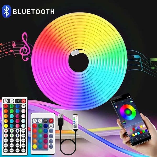 RGB Neon LED Strip Waterproof Flexible Ribbon Tape Neon Lights with App 44key Remote Control for Home Room Outdoor Decoration CL240815
