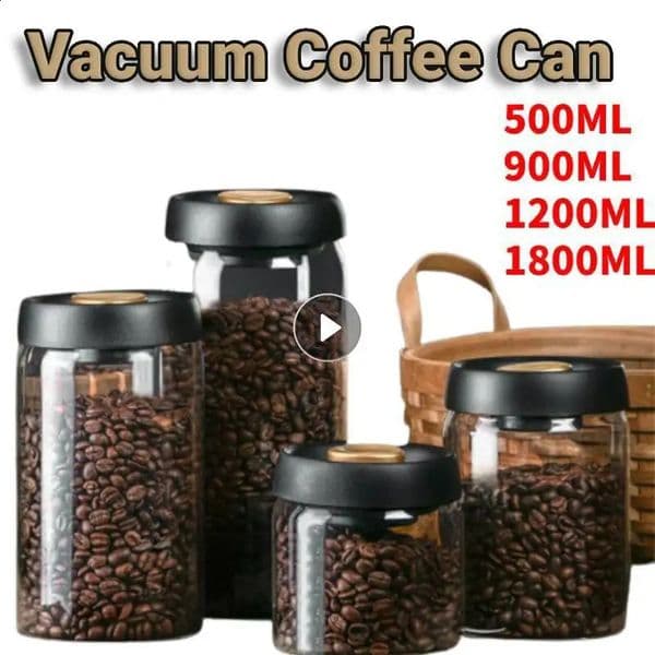 Vacuum coffee bean storage bottle creative sealed transparent glass bottle storage jar food grain container jar Mason jar 240816