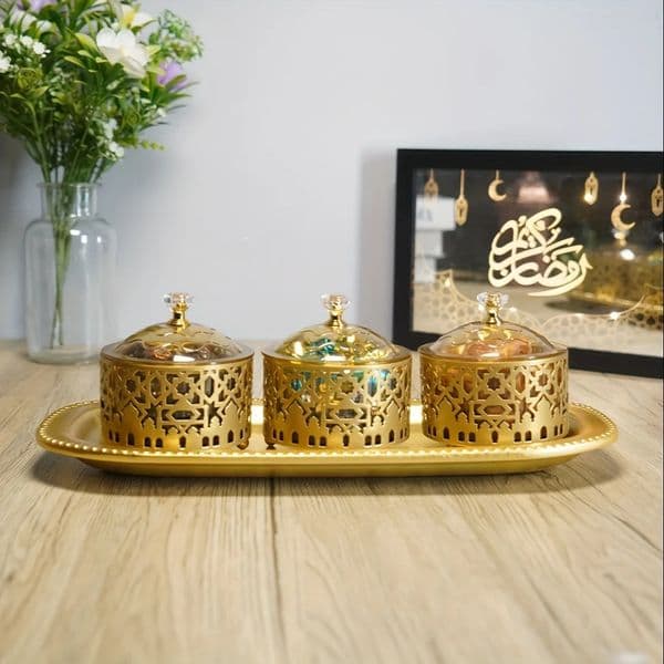 1 set of candy box tray combination 3-piece set table tray date box eid decoration Muslim holiday home decoration 240816