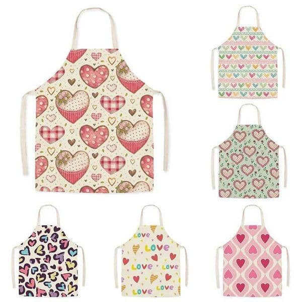 Cartoon Love Linen Work Apron Element Printed Heart Pattern Adult Parent-Child Sleeveless Waist Housework Apron KitchenXJ240816