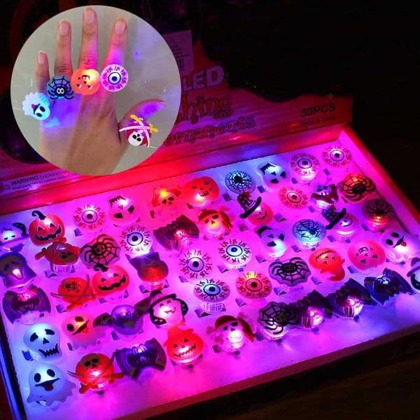 Game And Toy 15Pcs LED Luminous Pumpkin Ghost Spider Finger Ring led glove Toys Halloween Party Favors Kids Present Souvenir Giveaways Pinata Fillers Designer