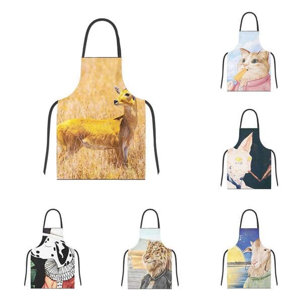 Womens kitchen apron Animal oil painting style Restaurant chef barber apron Waterproof apron for menand child painting apronXJ240816