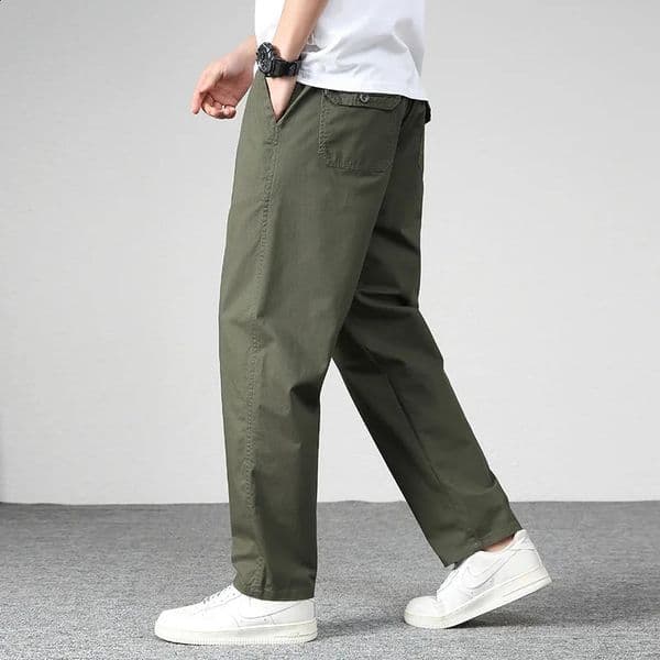 Mens casual cargo cotton pants mens pocket loose straight autumn clothing jogging sports work clothes 240816