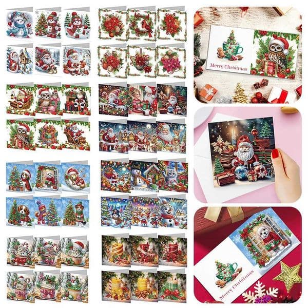 6Pcs Diamond Painting Greeting Cards Christmas Cards 5D Diamond Embroidery Diamond Mosaic Set DIY Holiday Christmas GiftsXJ240816