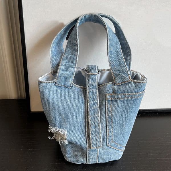Women Street Handbag Fashion Denim Tote Bag Solid Color Handle Casual Shoulder for Date Party Shopping 240816Z