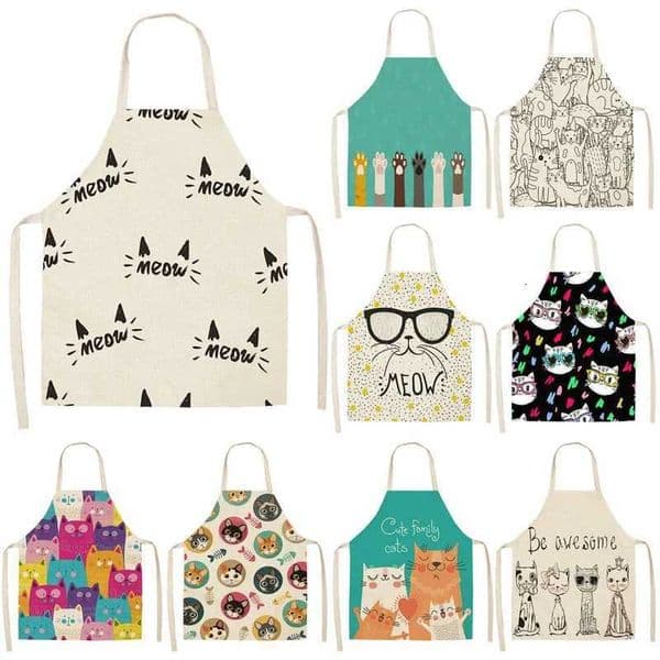 Cute Cat Pattern Kitchen Apron Antifouling Oil Proof Mens and Womens Kitchen Apron Hairdresser Cafe Kitchen Apron BarbacoaXJ240816