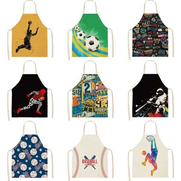 Baseball Football Printed Cotton Linen Sleeveless Aprons Kitchen Women Pinafore Home Cooking Baking Waist BibXJ240816