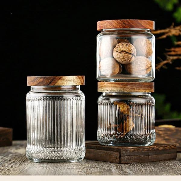 Transparent glass sealed cans with wooden lids for food storage containers high borosilicate teapots with airtight lids for household use 240816