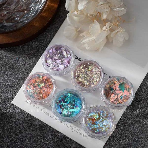 Sparkly chameleon nail protein stone piece magic mirror aurora thick nail glitter pigment DIY handmade color shift nail art chrome dust W240815