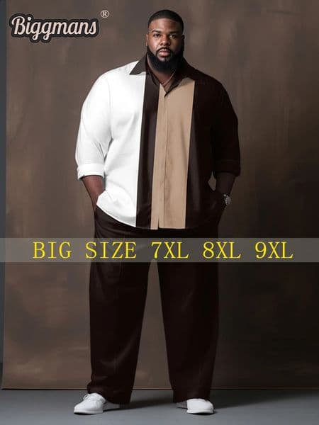 Biggmans Business Fashion Big And Tall Suit Shirt Set For Summer Mens Clothing Long Sleeve Leisure Sports Man Plus Size 9Xl 240813