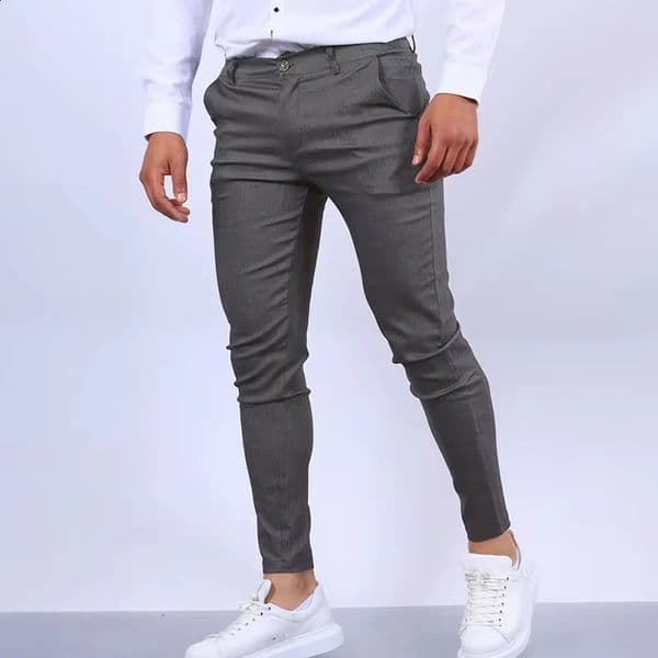 Spring Mens Casual Pants Street Clothing Fashion Solid Color Mid Waist Slim Fit Suitable for Retro Set Trouser Pencil 240816