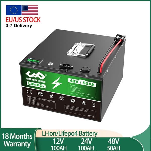 48V LiFePO4 Battery 50Ah 12V 24V 100Ah Built-in BMS Lithium Iron Phosphate For Home Energy Storage/Trike/Go-Kart/Backup Power