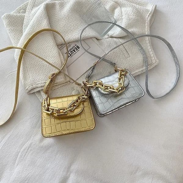 Ins Gold Silver PU Leather Shoulder Crossbody Small Bag Fashion Mini Chain Lipstick Trend Bags for Women Cute Coin Purse 240816Z