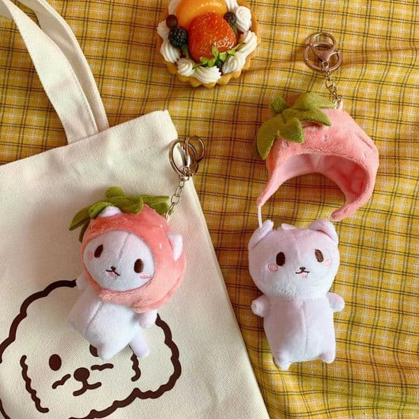 Korean button head set keychain cute cat plush action picture keychain doll hanging bag accessories baby keychain W240817
