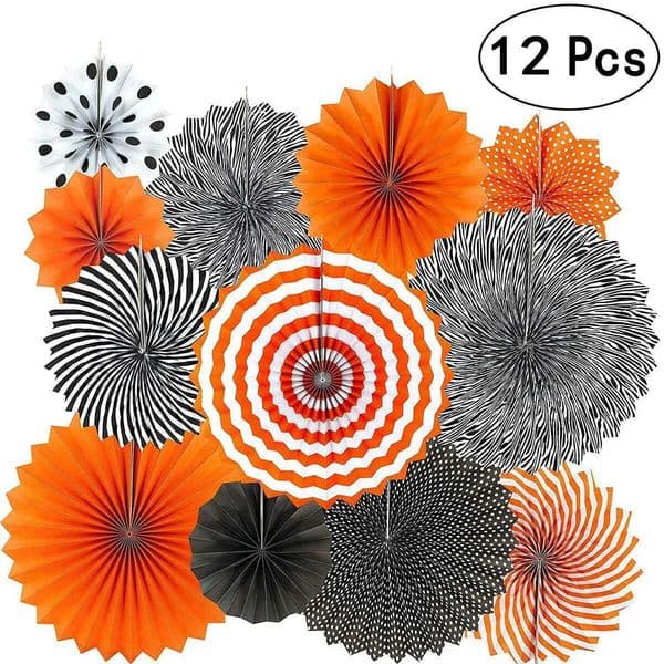 Black and Orange Hanging Paper Fans Party Decorations for Autumn Party Birthday Fiesta Party Halloween Cinco De Mayo CarnivalXJ240819