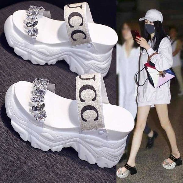 Summer Women Sandals Fashion Diamond Wedge Sandal Rhinestone High Heels Ankle Strap Slippers Chunky Platform Shoes Woman J240819