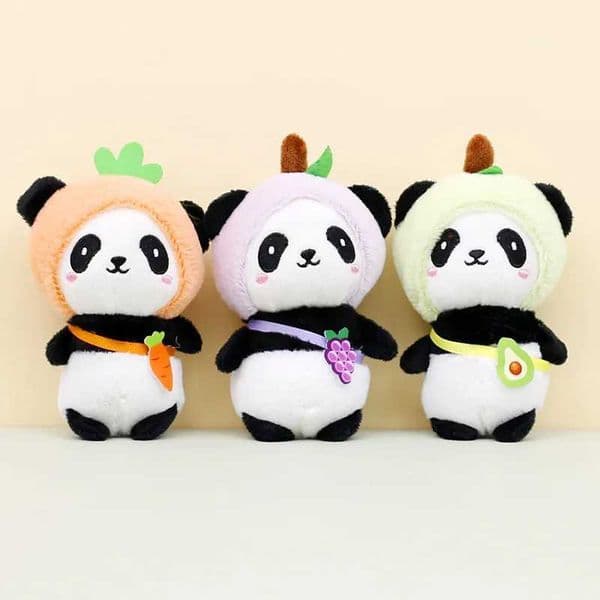 Pendant keychain gift plush cute panda turned into strawberry grape carrot keychain womens bag decoration toy soft Pom ball car key W240817