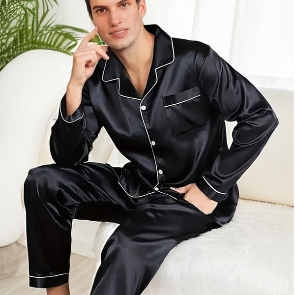 Men Pajamas Set Silk Satin Sleepwear For Man Shirt Long Sleeve Pijama Male Winter Sleeping Home Night Wear Loungewear 240819